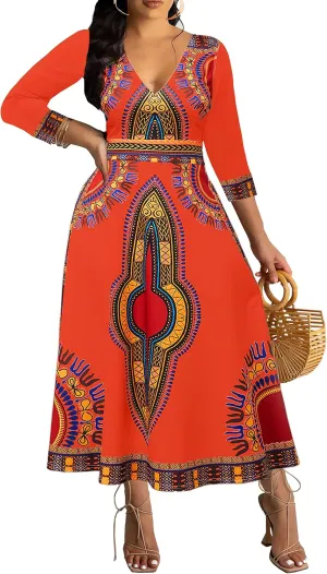 African Long Dresses for Women Elegant Church Dresses Print Maxi Dress High Waist Cocktail Bohemian Vintage Party Outfits