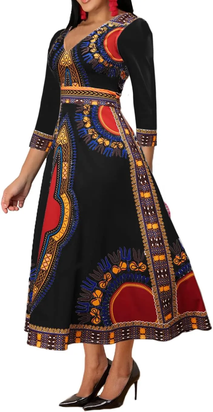 African Long Dresses for Women Elegant Church Dresses Print Maxi Dress High Waist Cocktail Bohemian Vintage Party Outfits