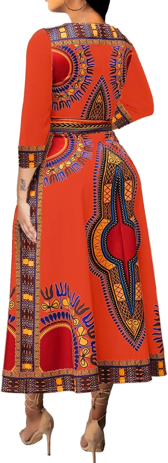 African Long Dresses for Women Elegant Church Dresses Print Maxi Dress High Waist Cocktail Bohemian Vintage Party Outfits