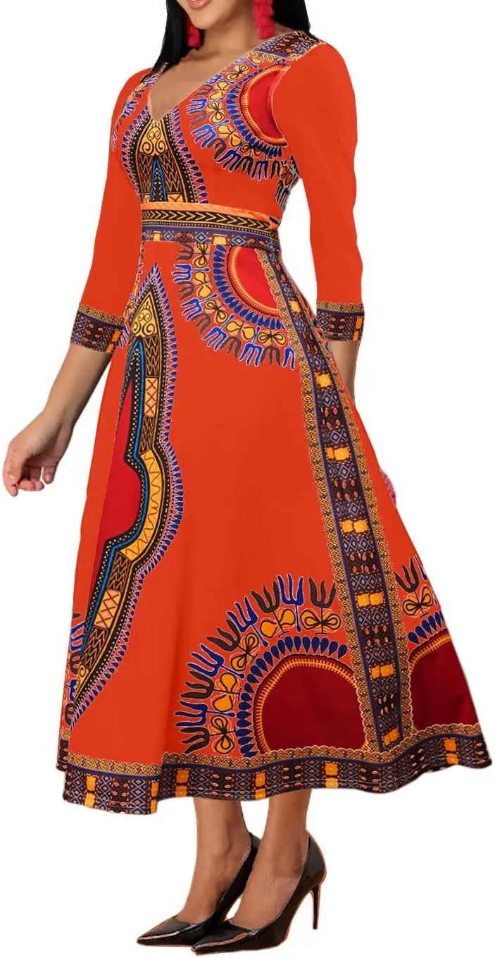 African Long Dresses for Women Elegant Church Dresses Print Maxi Dress High Waist Cocktail Bohemian Vintage Party Outfits