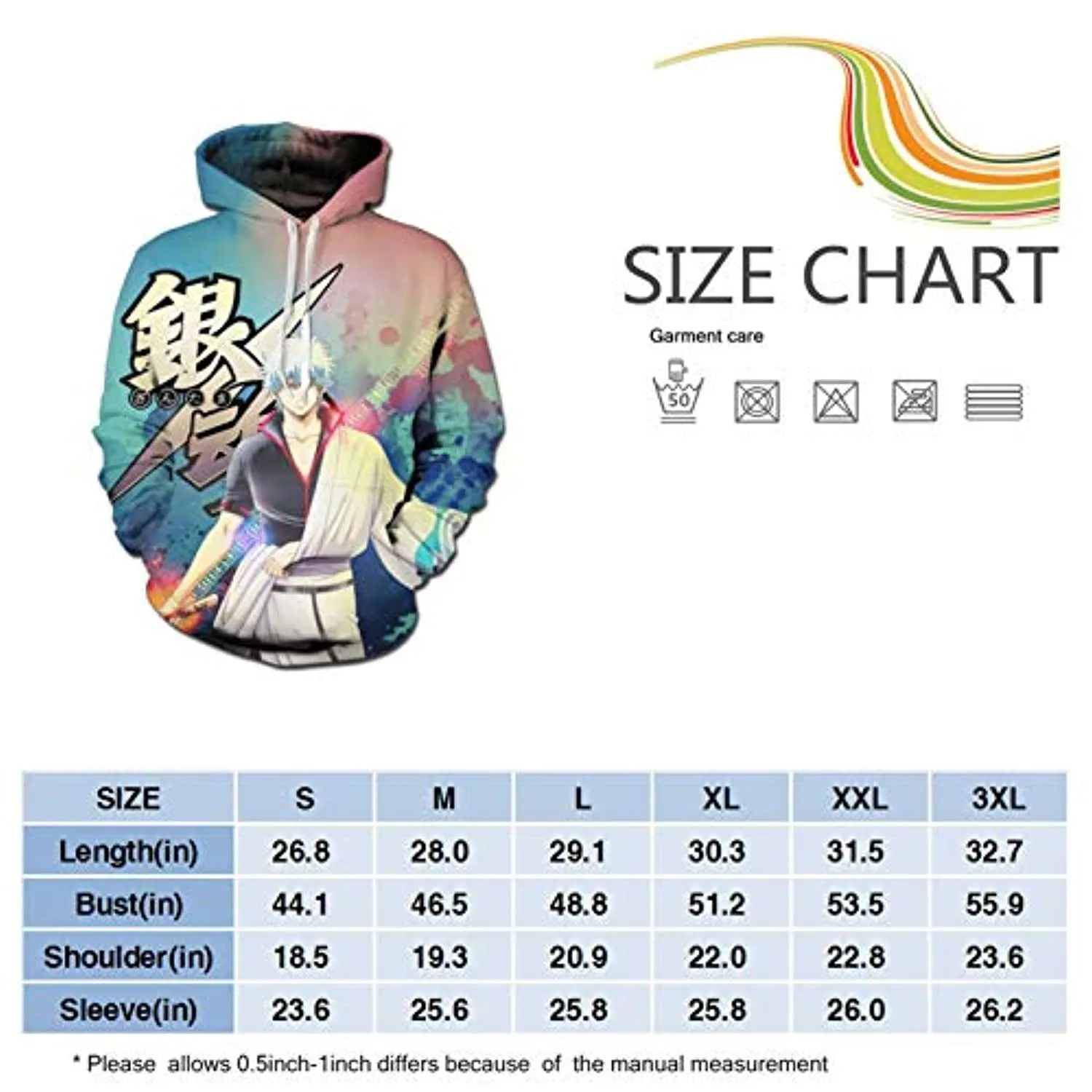Anime Gintama Hoodies - 3D Long Sleeve Hooded Pullover Sweatshirt with Pockets