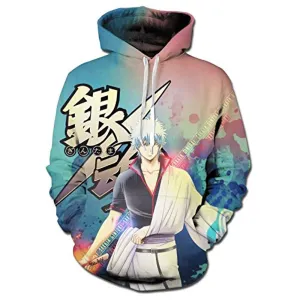 Anime Gintama Hoodies - 3D Long Sleeve Hooded Pullover Sweatshirt with Pockets