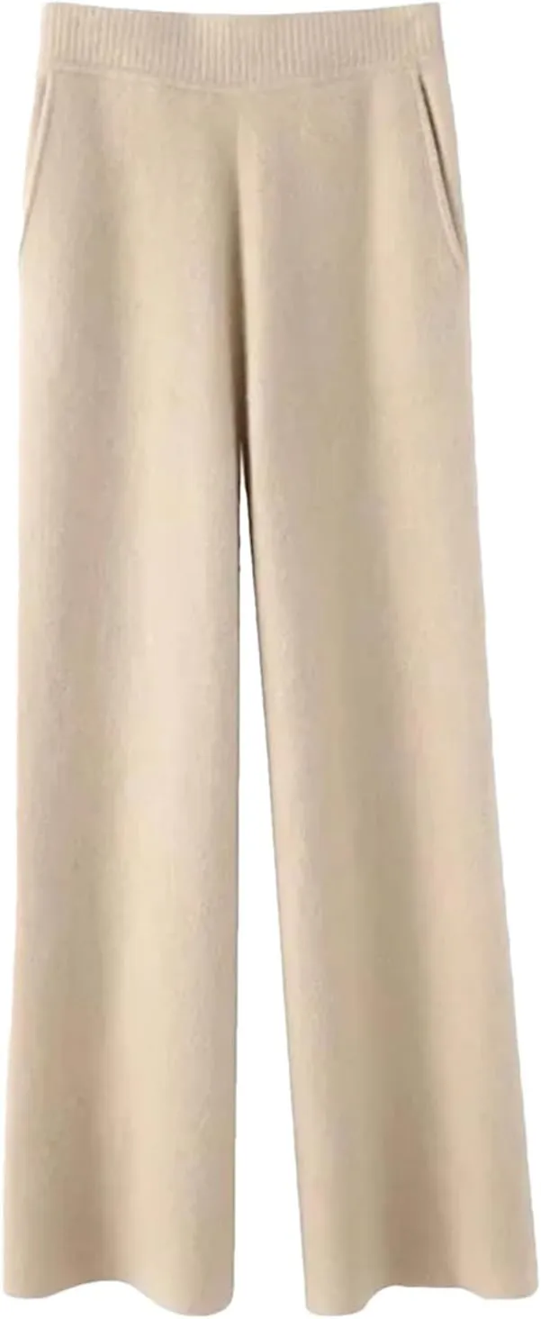 Autumn Winter Cashmere Sweatpants for Women Loose High Waist Wool Wide Leg Pants Womens Casual Straight Trousers