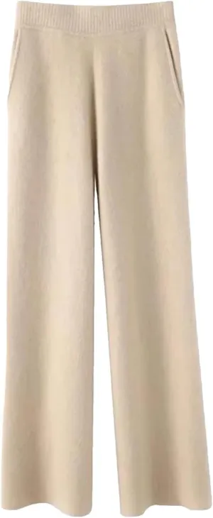 Autumn Winter Cashmere Sweatpants for Women Loose High Waist Wool Wide Leg Pants Womens Casual Straight Trousers