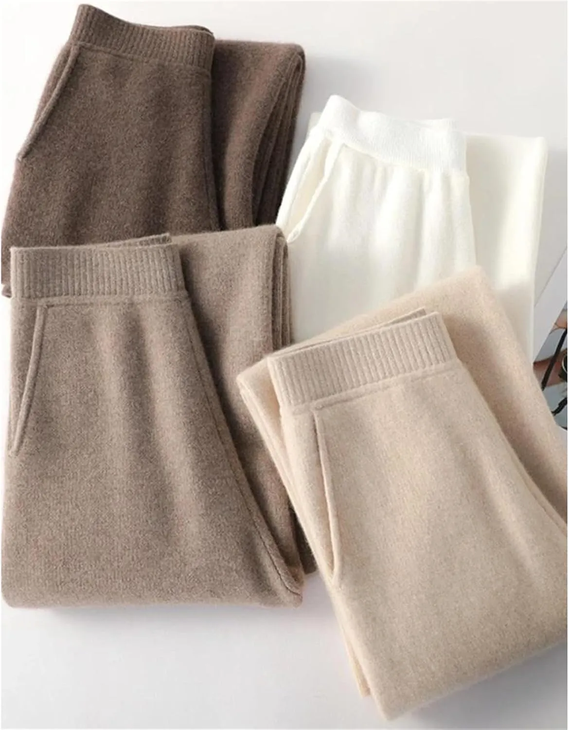 Autumn Winter Cashmere Sweatpants for Women Loose High Waist Wool Wide Leg Pants Womens Casual Straight Trousers