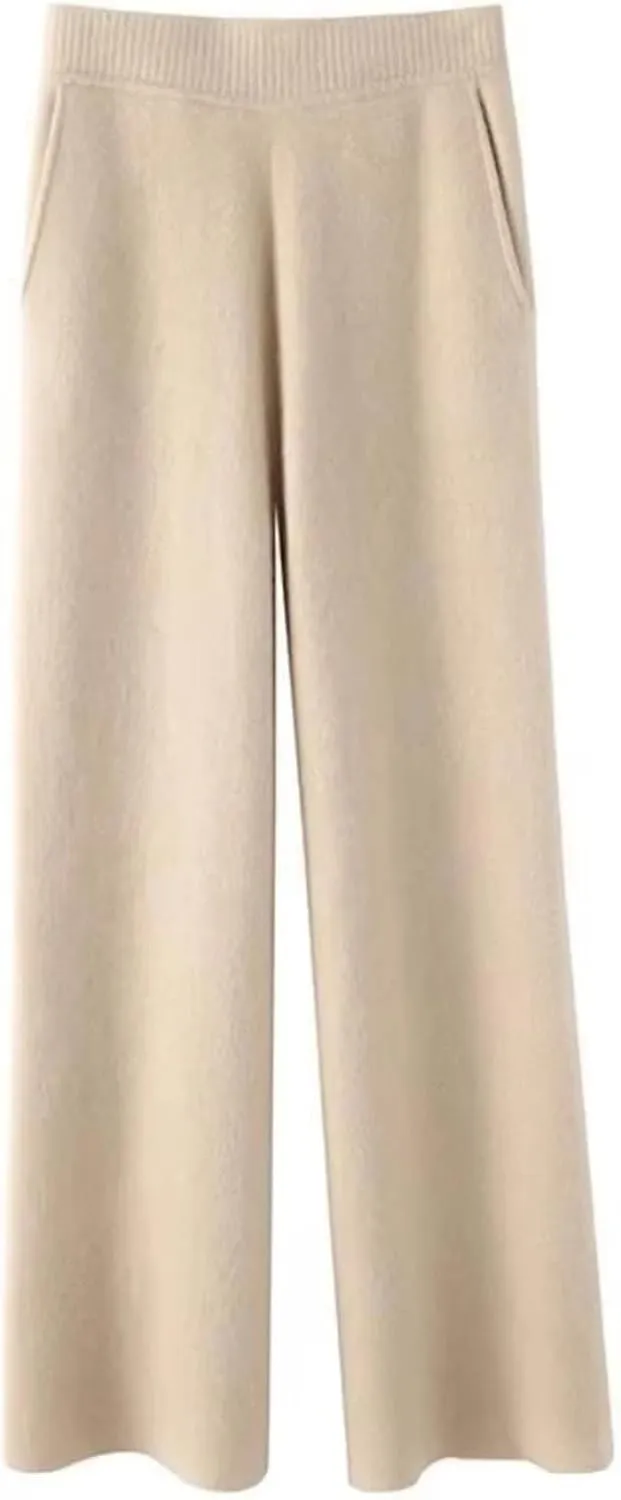 Autumn Winter Cashmere Sweatpants for Women Loose High Waist Wool Wide Leg Pants Womens Casual Straight Trousers