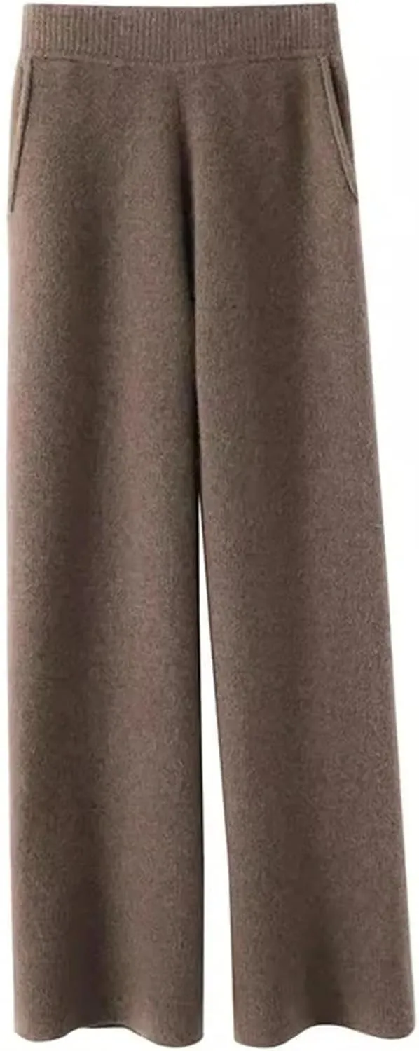 Autumn Winter Cashmere Sweatpants for Women Loose High Waist Wool Wide Leg Pants Womens Casual Straight Trousers