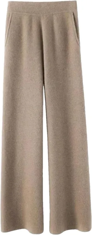 Autumn Winter Cashmere Sweatpants for Women Loose High Waist Wool Wide Leg Pants Womens Casual Straight Trousers