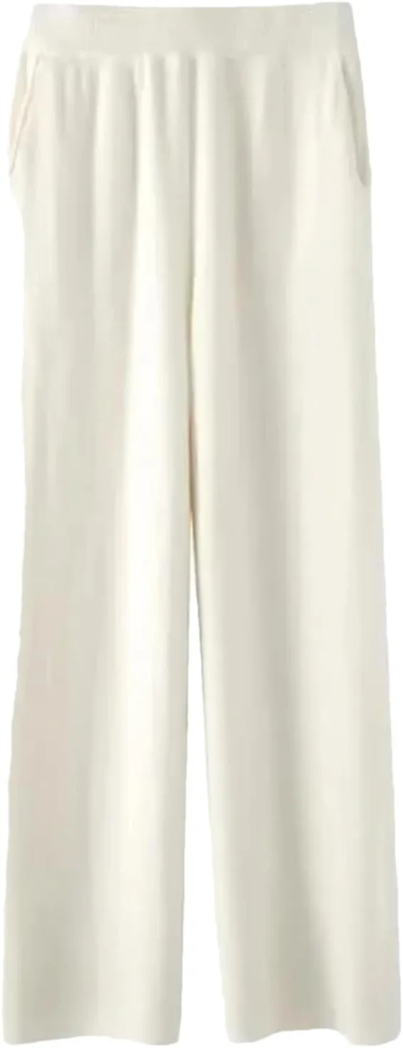Autumn Winter Cashmere Sweatpants for Women Loose High Waist Wool Wide Leg Pants Womens Casual Straight Trousers