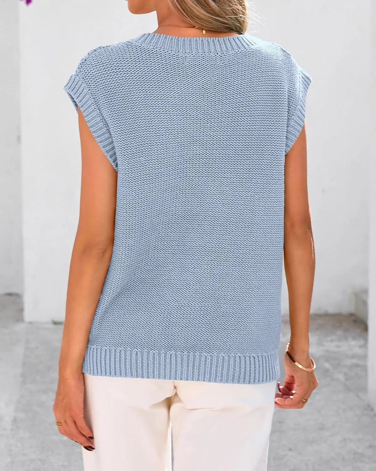 BTFBM Womens Oversized Sweater Vest 2025 Summer V Neck Casual Sleeveless Sweaters Loose Cable Knit Pullover Tops