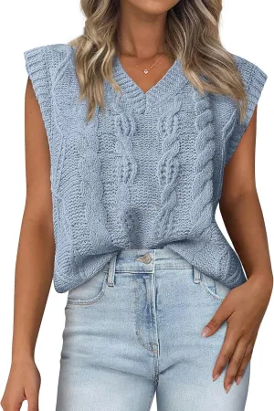 BTFBM Womens Oversized Sweater Vest 2025 Summer V Neck Casual Sleeveless Sweaters Loose Cable Knit Pullover Tops