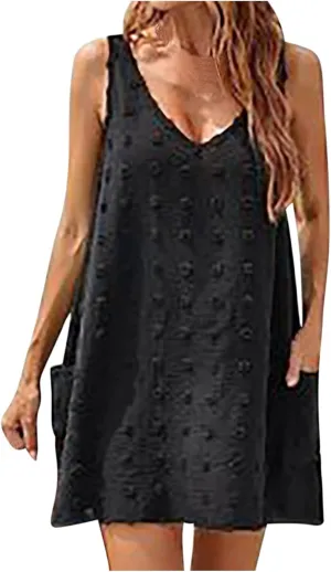 Casual Sundress for Women Summer Beach Sleeveless Dress Oversized Plus Size Dresses Stretch Elastic Outfits