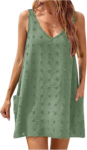 Casual Sundress for Women Summer Beach Sleeveless Dress Oversized Plus Size Dresses Stretch Elastic Outfits