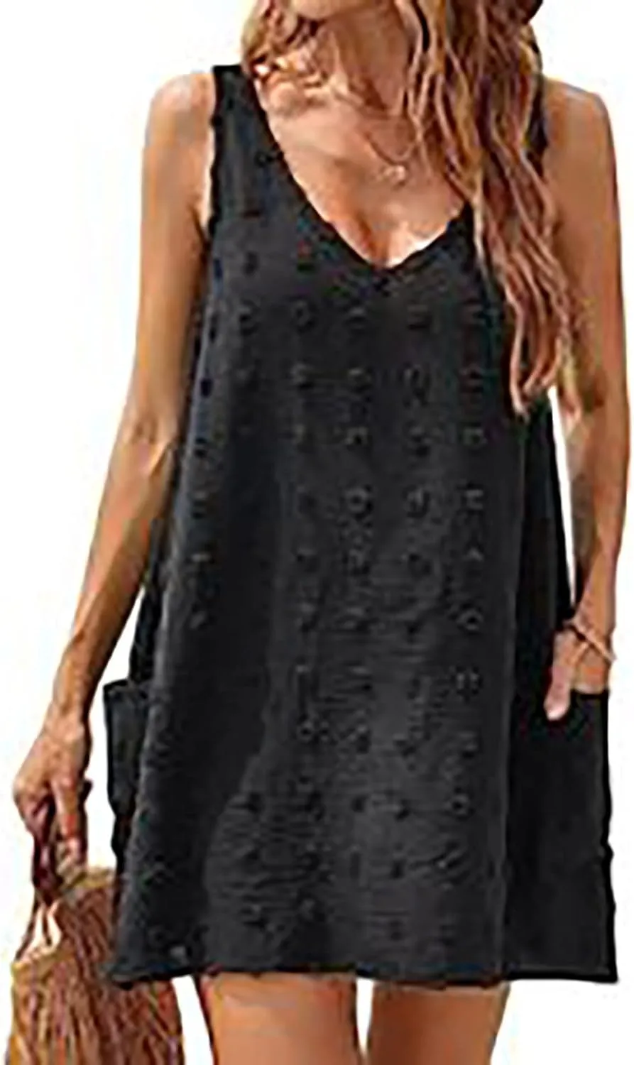 Casual Sundress for Women Summer Beach Sleeveless Dress Oversized Plus Size Dresses Stretch Elastic Outfits