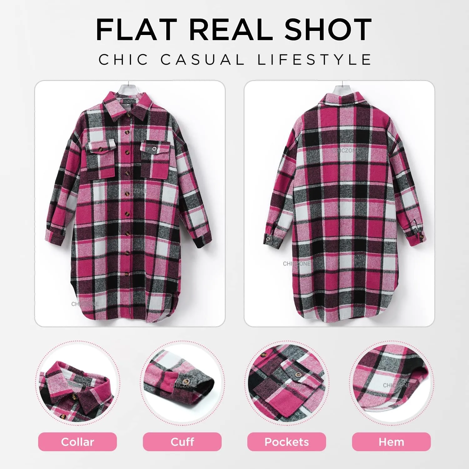 CHICZONE Womens Plaid Shacket Jacket Long Corduroy Shirt Casual Lapel Button Down Flannel Trench Coats