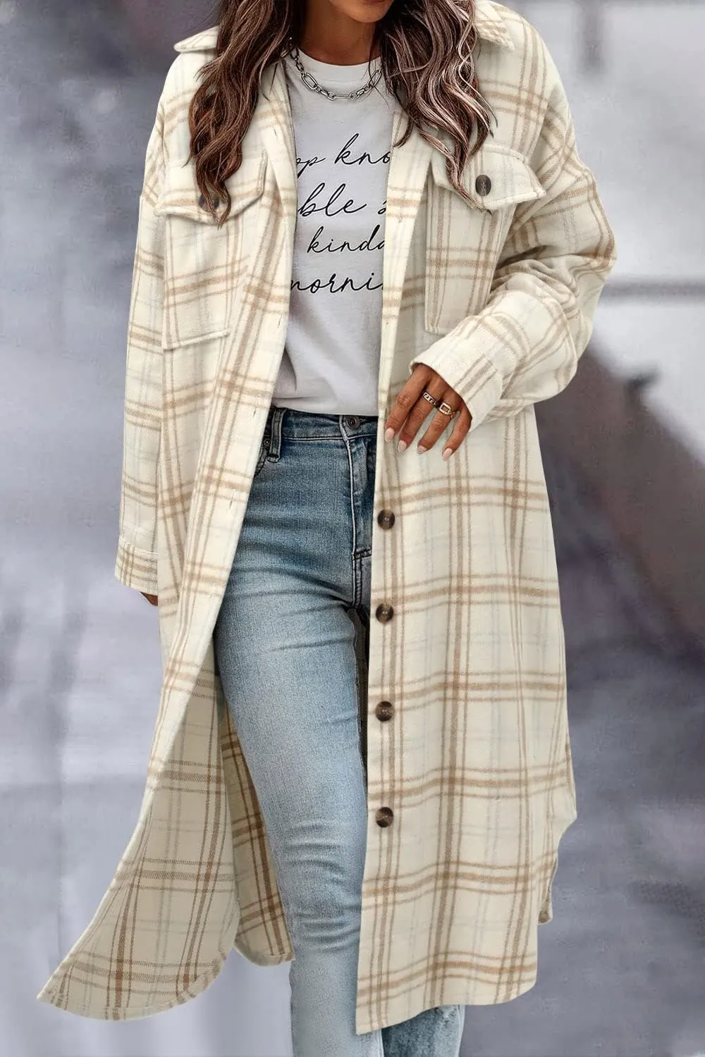 CHICZONE Womens Plaid Shacket Jacket Long Corduroy Shirt Casual Lapel Button Down Flannel Trench Coats
