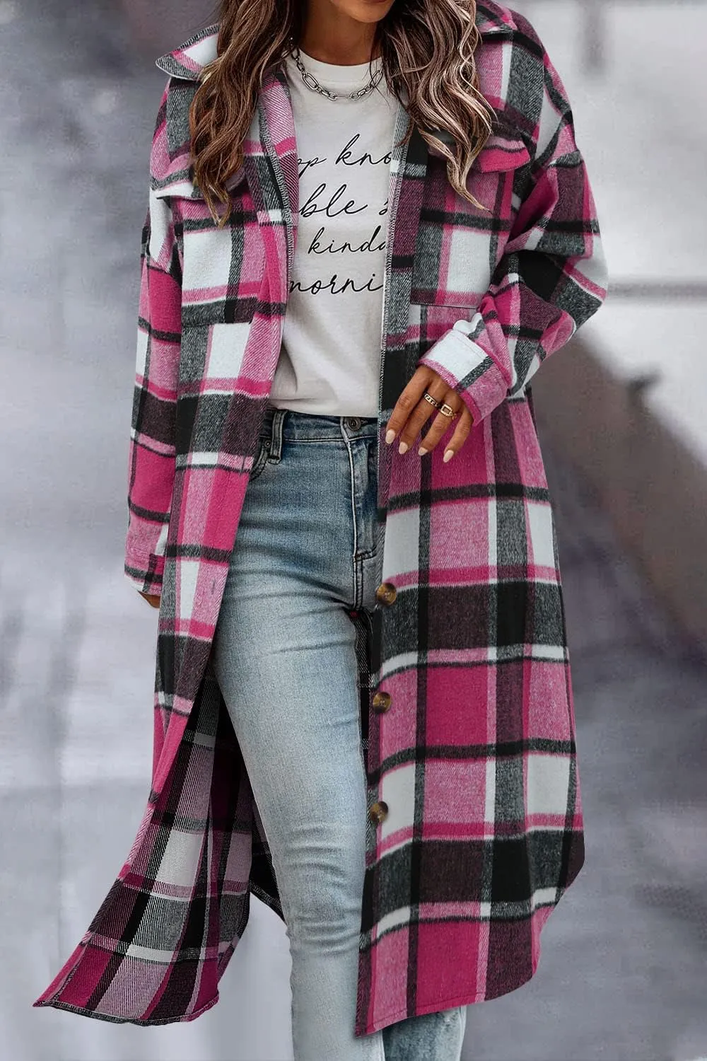 CHICZONE Womens Plaid Shacket Jacket Long Corduroy Shirt Casual Lapel Button Down Flannel Trench Coats