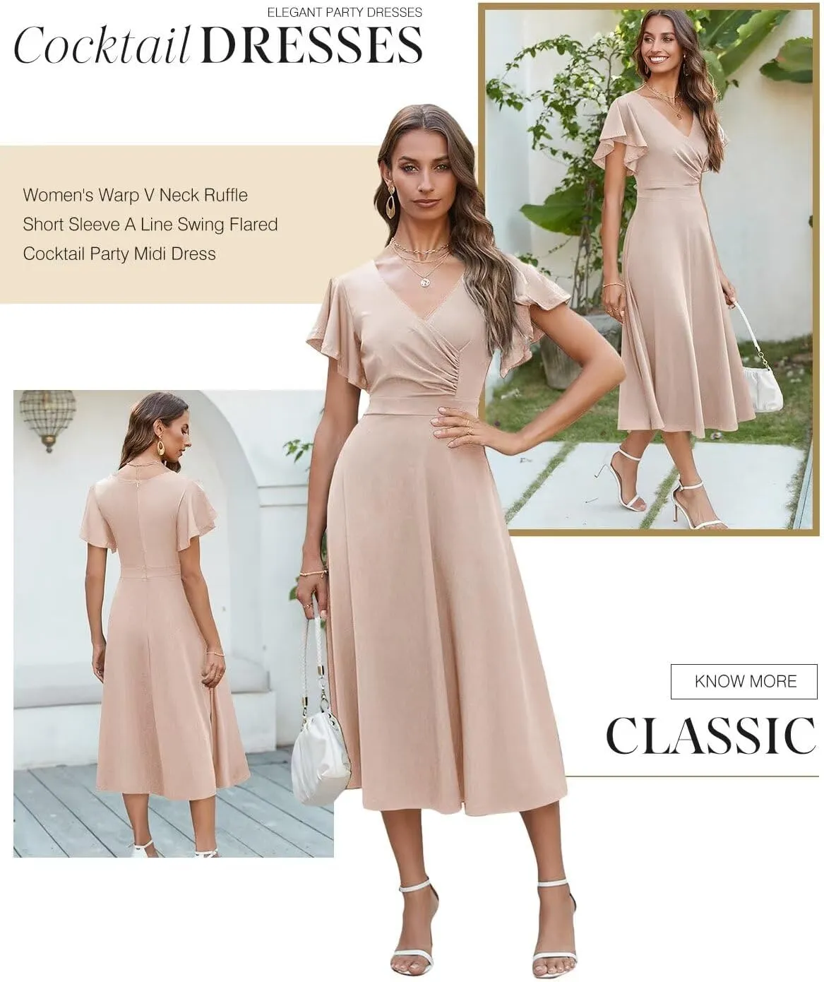 Dokotoo Women's V Neck Elegant Party Dress Short Sleeve Skater Dress Wedding Guest Dresses