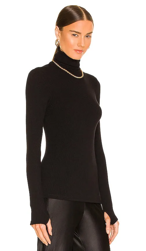 Enza Costa Sweater Knit Long Sleeve Turtleneck in Black
