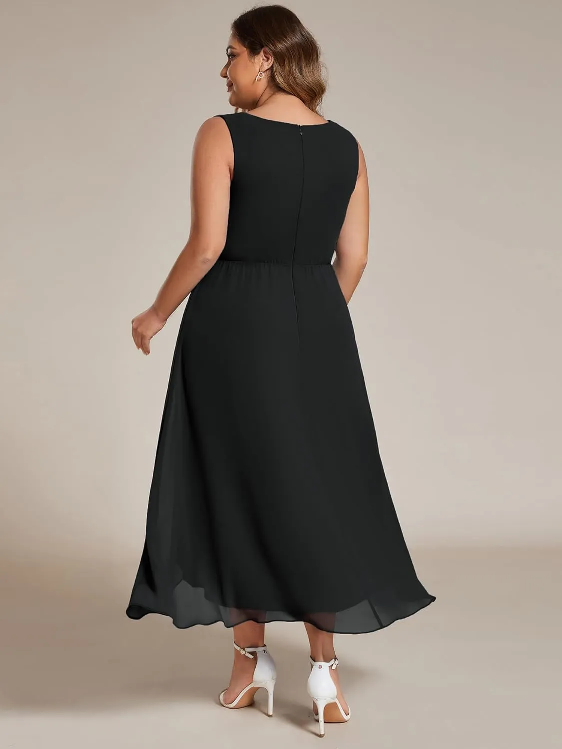 Ever-Pretty Women's Summer Chiffon Sleeveless V Neck Applique Plus Size High Low Formal Wedding Guest Dresses 41926-DA