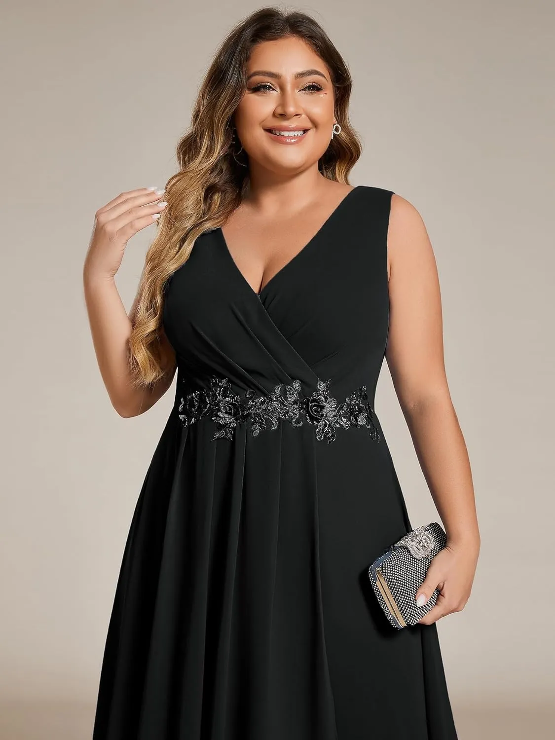 Ever-Pretty Women's Summer Chiffon Sleeveless V Neck Applique Plus Size High Low Formal Wedding Guest Dresses 41926-DA