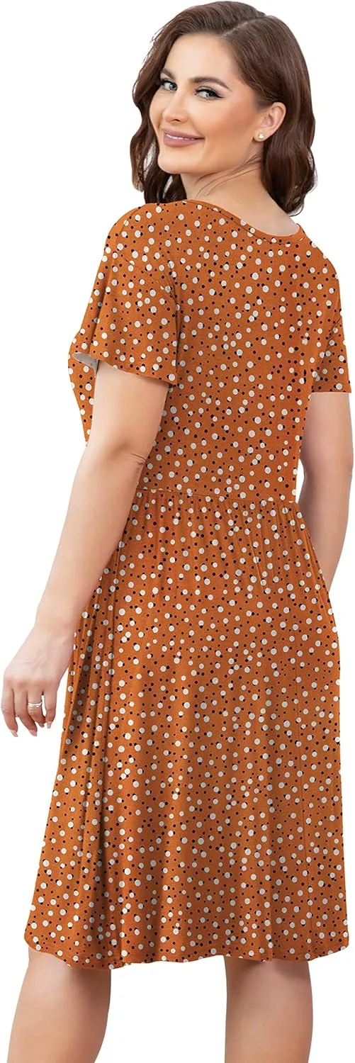 FOLUNSI Women's Plus Size Short Sleeve Pleated Casual Shirt Dress with Pockets