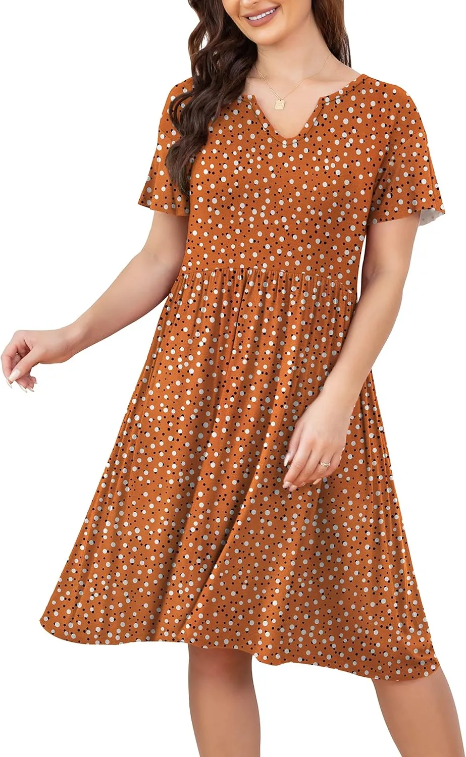 FOLUNSI Women's Plus Size Short Sleeve Pleated Casual Shirt Dress with Pockets