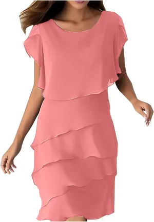 Formal Dresses for Women Chiffon Casual Summer Midi Dress Fashion Tiered Layered Party Dress Plus Size Women Dresses