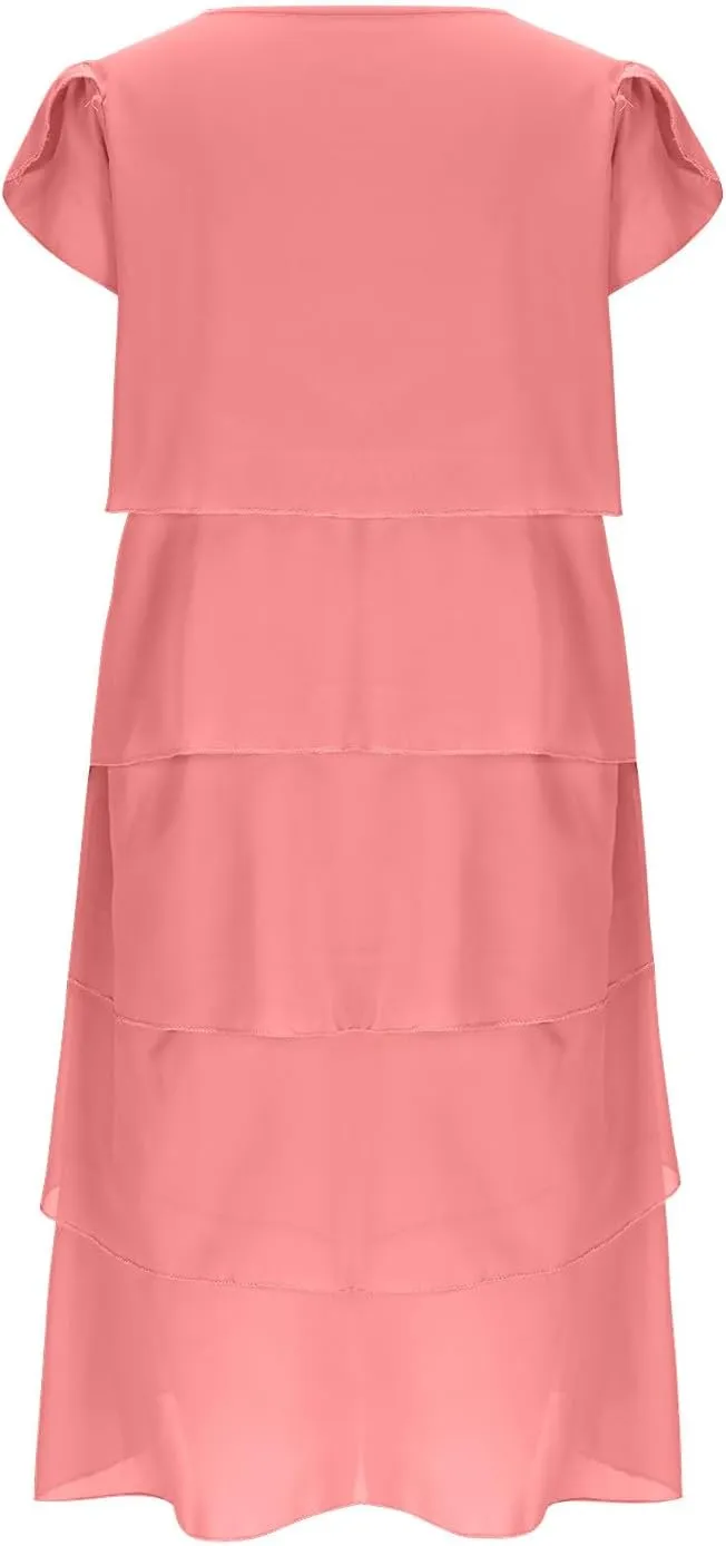 Formal Dresses for Women Chiffon Casual Summer Midi Dress Fashion Tiered Layered Party Dress Plus Size Women Dresses