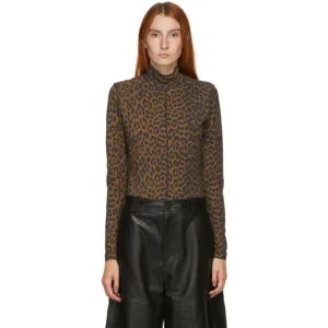 GANNI Brown and Black Leopard Turtleneck