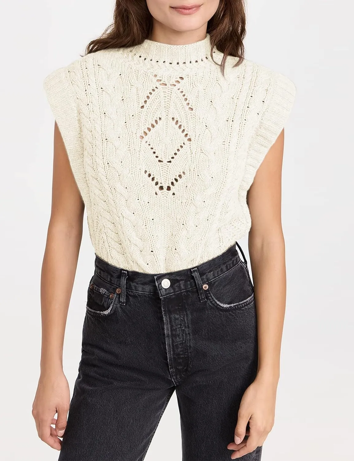 Himosyber Women's Solid Sleeveless Vest Elegant High Neck Stretchable Cap Sleeve Knit Sweater Tops