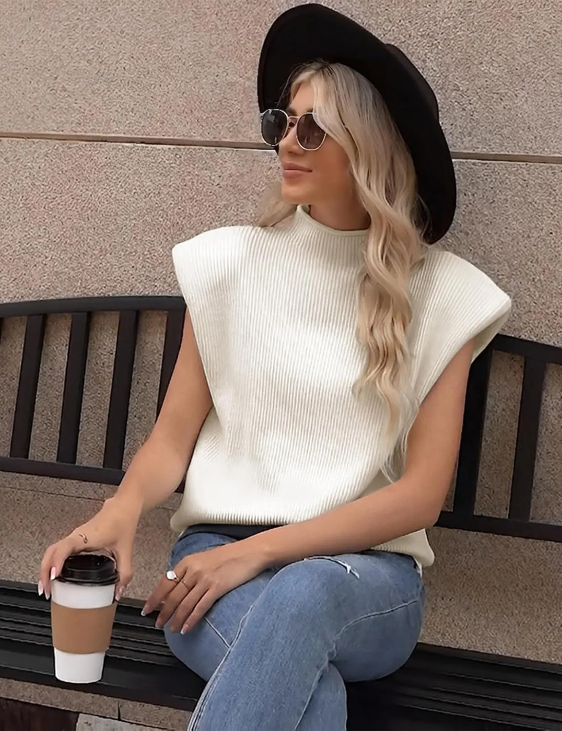 Himosyber Women's Solid Sleeveless Vest Elegant High Neck Stretchable Cap Sleeve Knit Sweater Tops