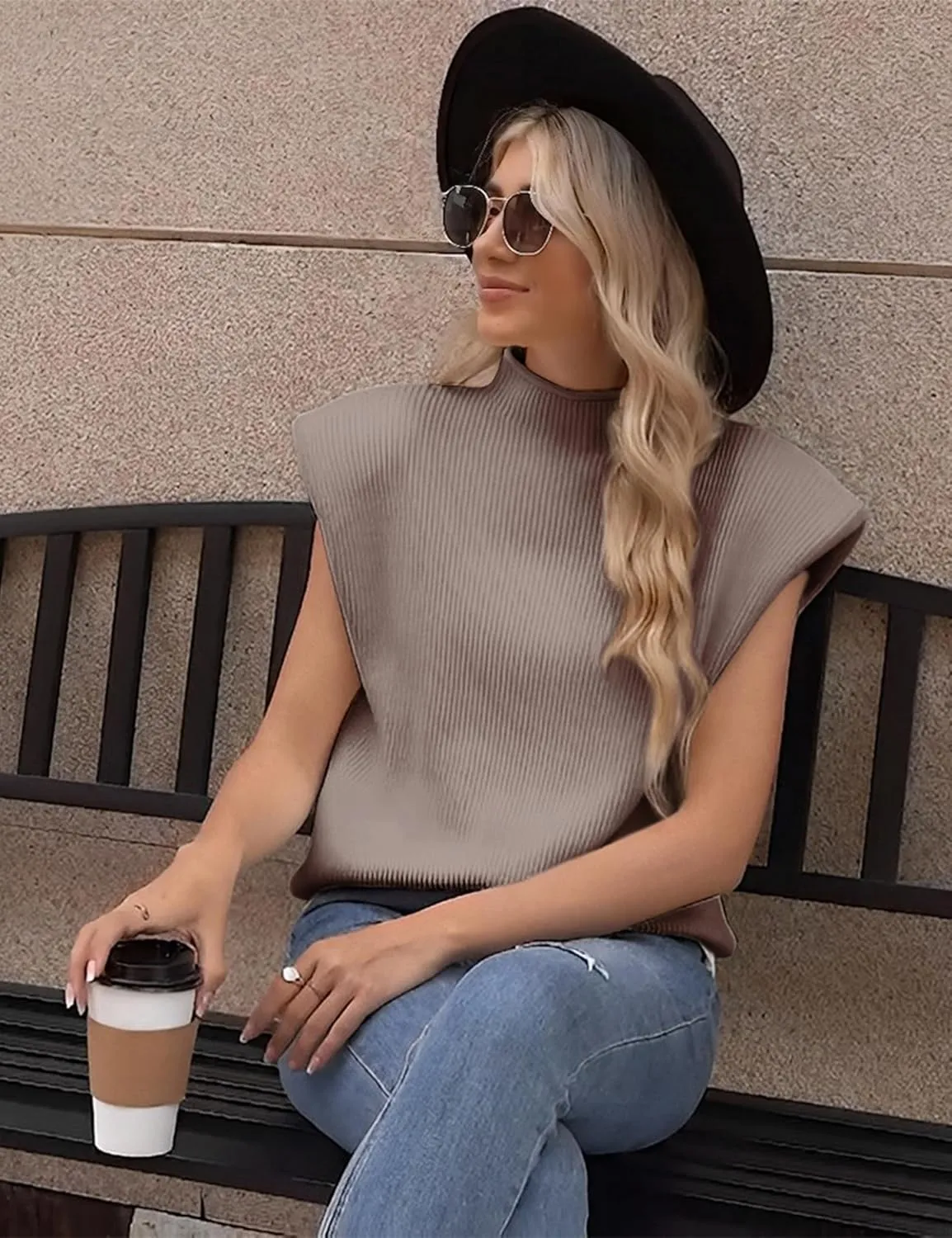 Himosyber Women's Solid Sleeveless Vest Elegant High Neck Stretchable Cap Sleeve Knit Sweater Tops
