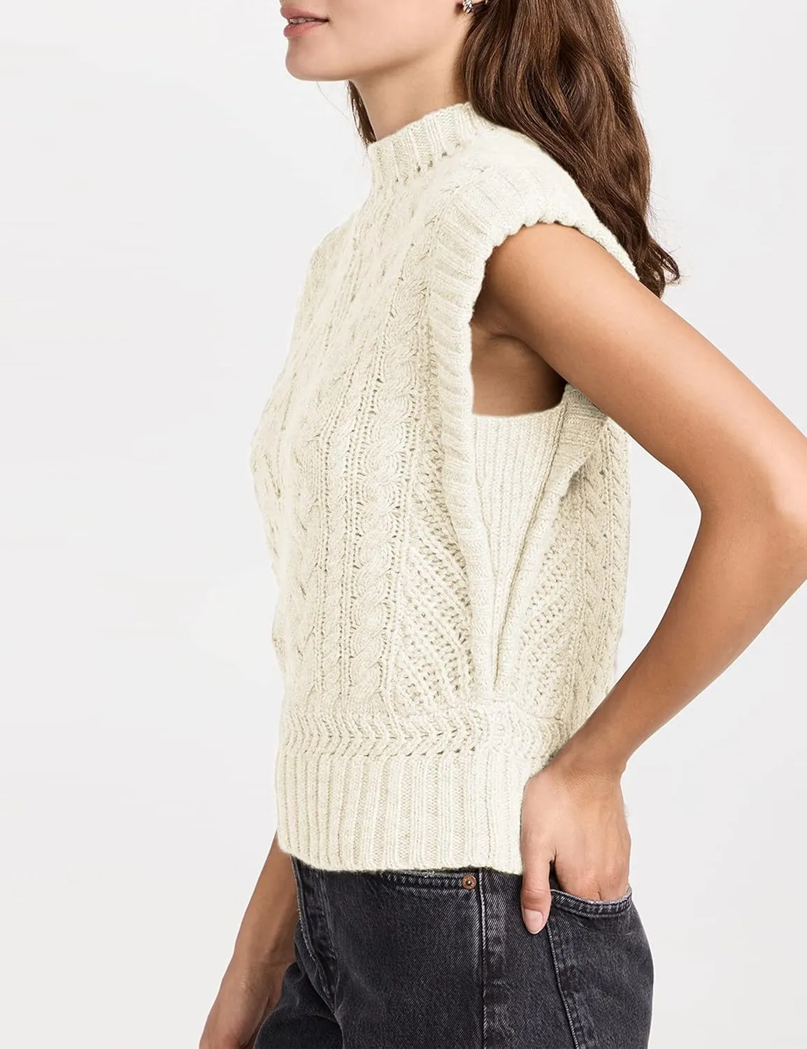 Himosyber Women's Solid Sleeveless Vest Elegant High Neck Stretchable Cap Sleeve Knit Sweater Tops