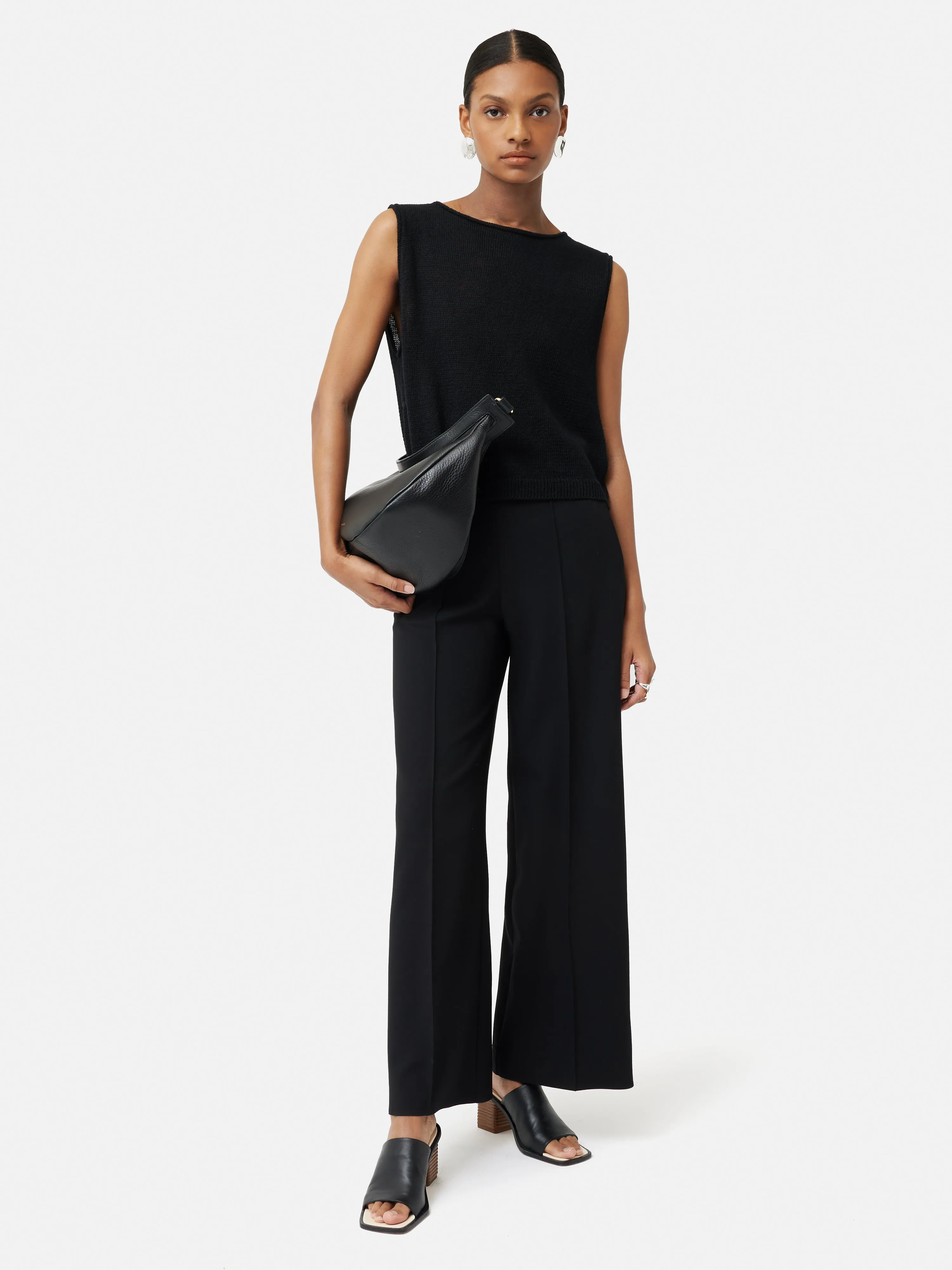 Italian Modern Crepe Sailor Trouser | Black
