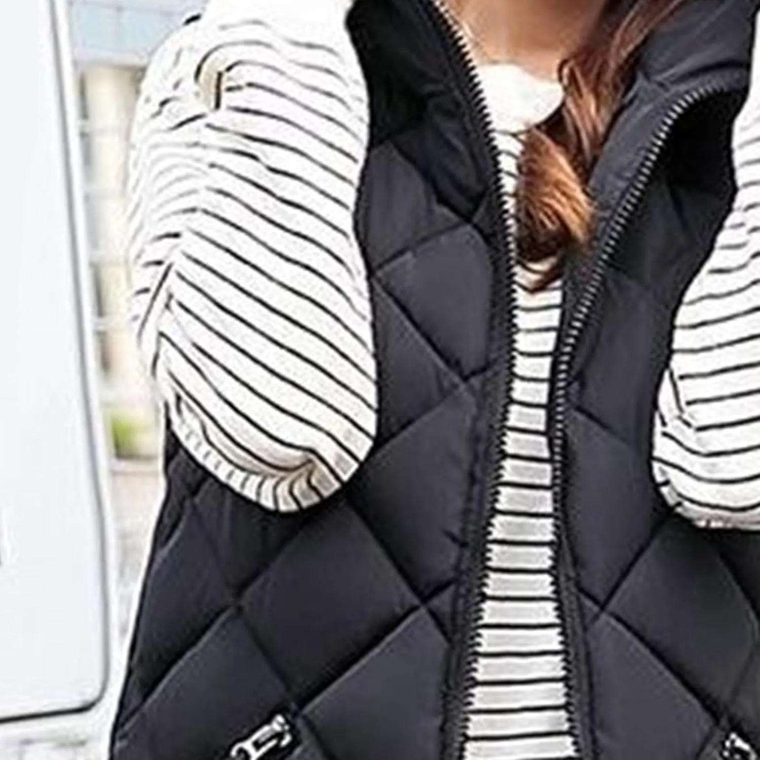 JEsilunmaMY Womens Long Down Vest Jacket Sleeveless Hoodie Full-Zip Hooded Puffer Vest Warm Cotton Padded Jacket Winter Coat