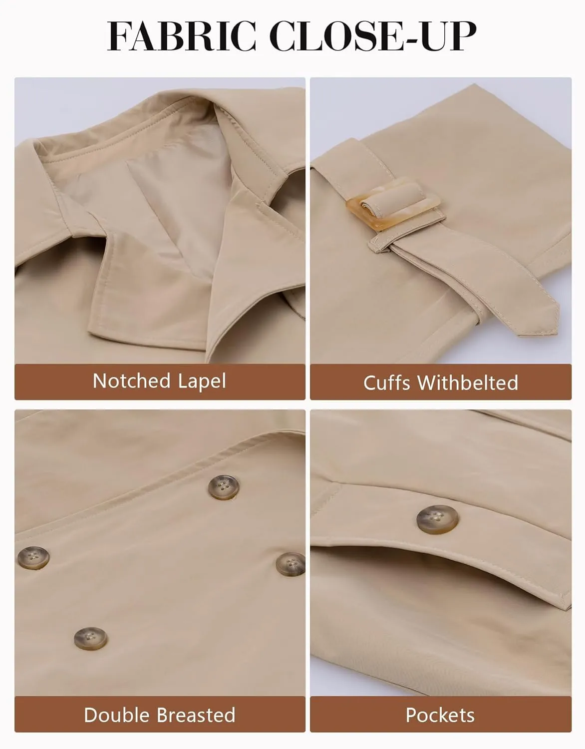 Kedera Cropped Trench Coat for Women Double Breasted Notched Lapel Casual Fall Jackets Loose Short Jacket Belted Cuffs
