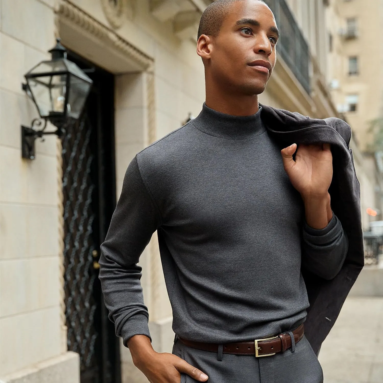 Lands' End Men's American-Grown Supima Cotton Mock Turtleneck Shirt