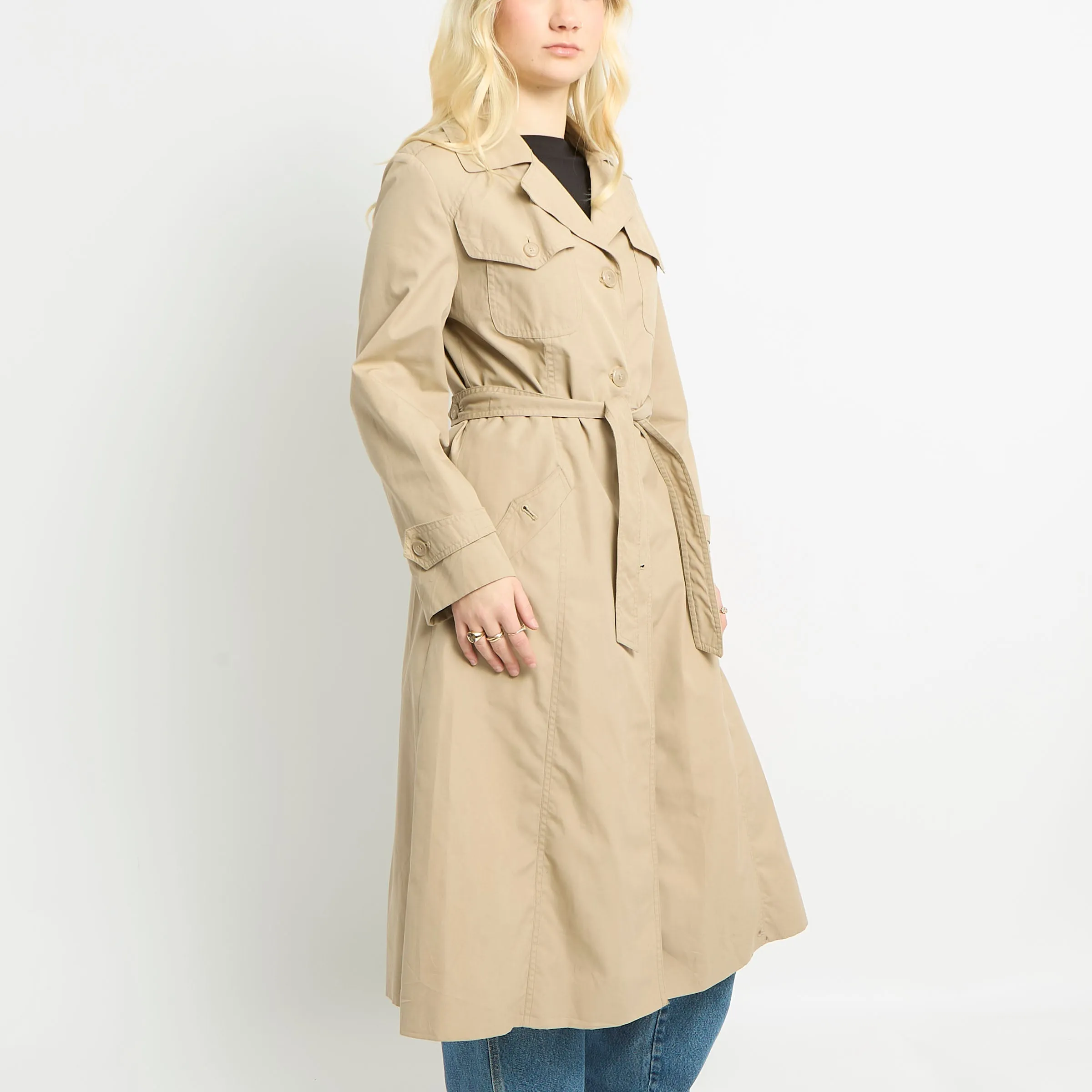 Long Trench Coat With Pocket Accents - UK 12