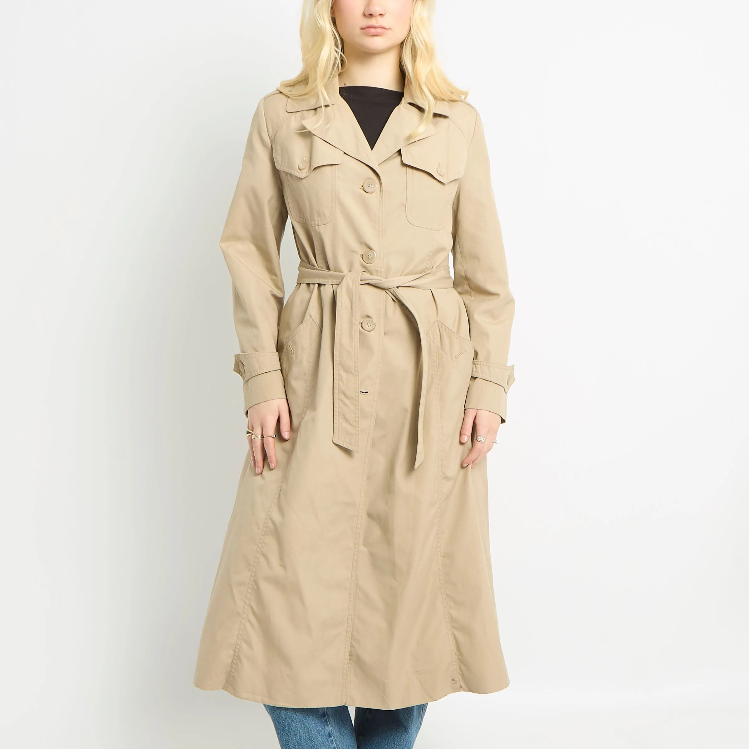 Long Trench Coat With Pocket Accents - UK 12