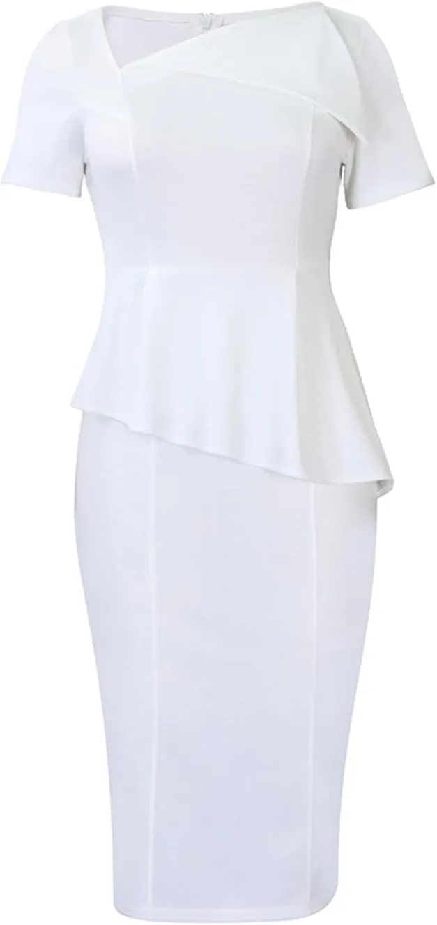 Madam Uniq Women Short Sleeve Pencil Dress Plus Size Elegant Business Work Office Dresses Midi Casual Cocktail Bodycon