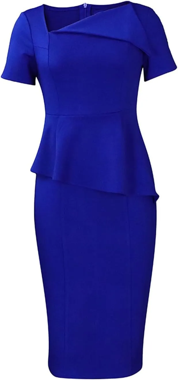 Madam Uniq Women Short Sleeve Pencil Dress Plus Size Elegant Business Work Office Dresses Midi Casual Cocktail Bodycon