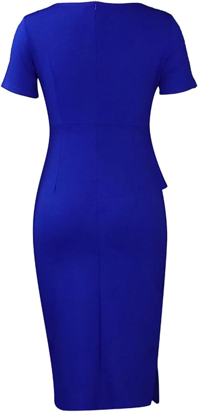 Madam Uniq Women Short Sleeve Pencil Dress Plus Size Elegant Business Work Office Dresses Midi Casual Cocktail Bodycon