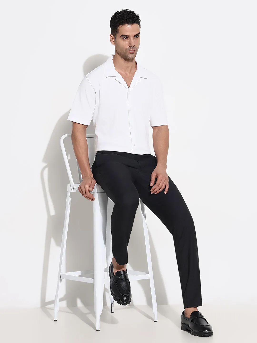 Men Black Solid Low-Rise Formal Trousers