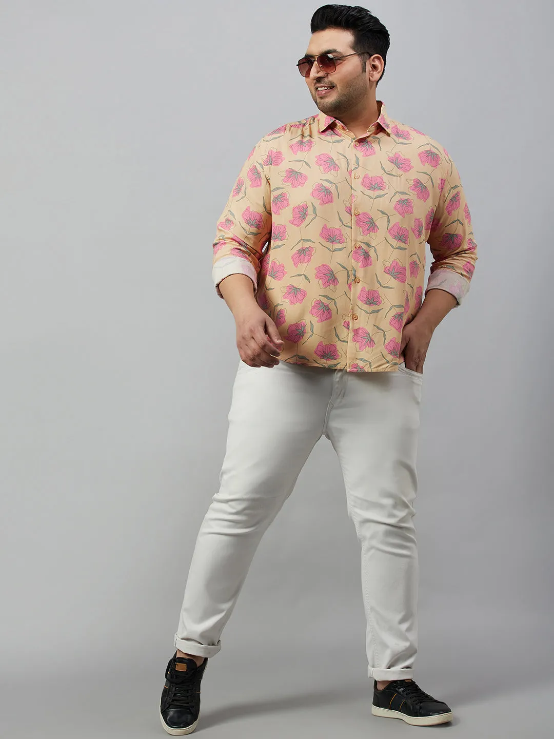 Men Printed Beige Smart Shirt