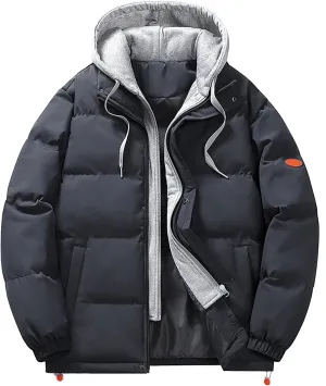 Men's Down Jacket Detachable Hood Lightweight Winter Jacket Down Cotton Coat Winter Quilted Padded Jacket Snow