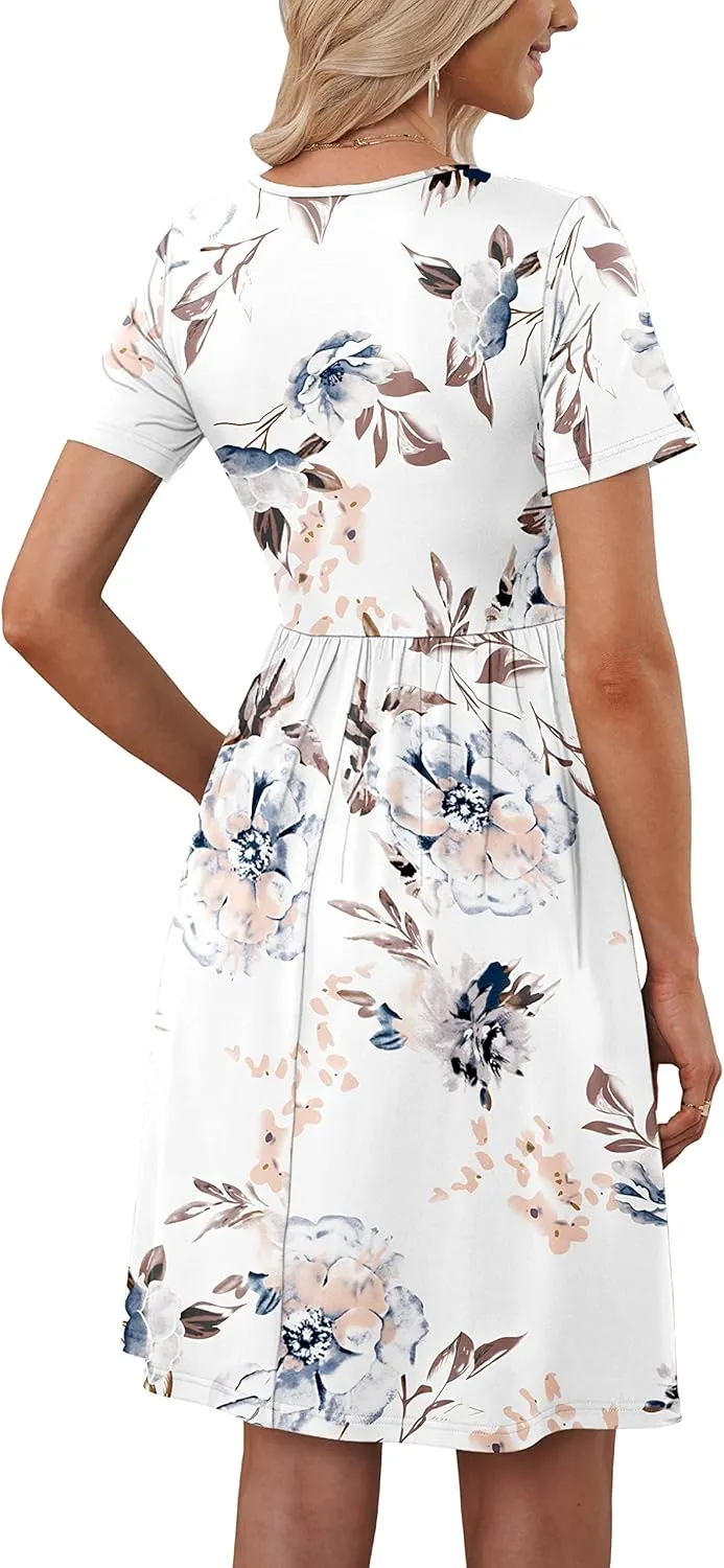 MOLERANI Women Summer Casual Short Sleeve V Neck Dresses Button Down Sundress Beach Vacation with Pockets Travel Outfits
