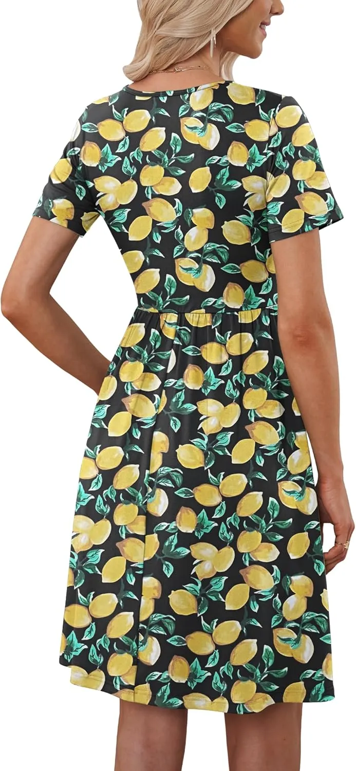 MOLERANI Women Summer Casual Short Sleeve V Neck Dresses Button Down Sundress Beach Vacation with Pockets Travel Outfits