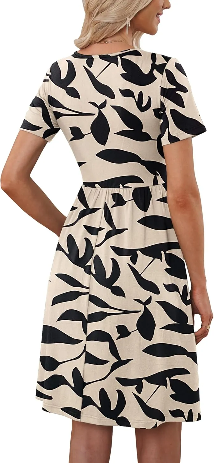 MOLERANI Women Summer Casual Short Sleeve V Neck Dresses Button Down Sundress Beach Vacation with Pockets Travel Outfits