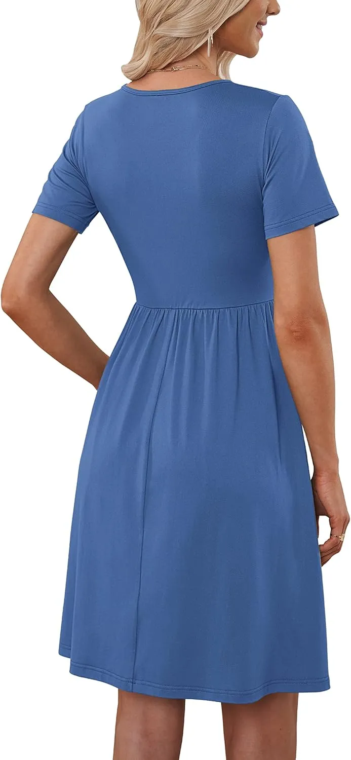 MOLERANI Women Summer Casual Short Sleeve V Neck Dresses Button Down Sundress Beach Vacation with Pockets Travel Outfits